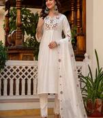 Embroidered viscose silk kurta with pant & dupatta set for women