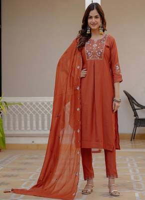Embroidered viscose silk kurta with pant & dupatta set for women 1