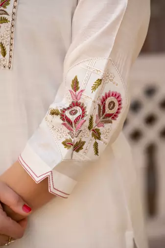 Embroidered viscose silk kurta with pant & dupatta set for women