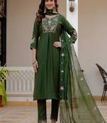 Embroidered viscose silk kurta with pant & dupatta set for women
