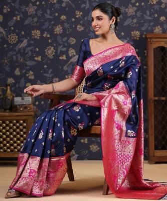Navy blue woven design baluchari saree 1