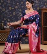 Navy blue woven design baluchari saree