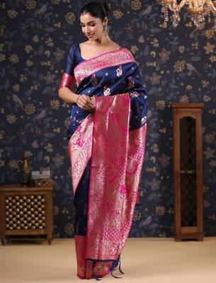 Navy blue woven design baluchari saree 2