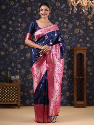 Navy blue woven design baluchari saree 3