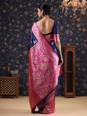 Navy blue woven design baluchari saree 4