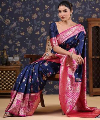 Navy blue woven design baluchari saree 5