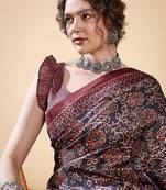 Black ethnic digital print daily wear bagru saree with matching blouse
