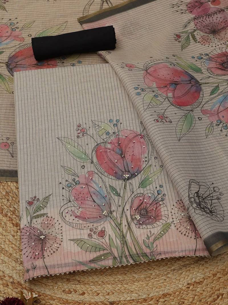 printed linen unstitched dress material
