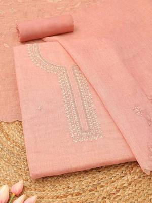 embroidered linen unstitched dress material 1