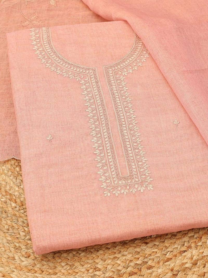 embroidered linen unstitched dress material