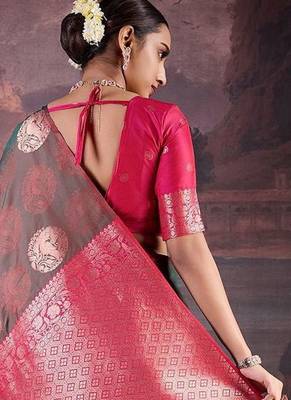 Green woven design banarasi saree 3