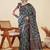 Teal ethnic motifs digital printed silk blend saree with unstitched blouse