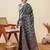 Teal ethnic motifs digital printed silk blend saree with unstitched blouse