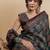 Teal ethnic motifs digital printed silk blend saree with unstitched blouse