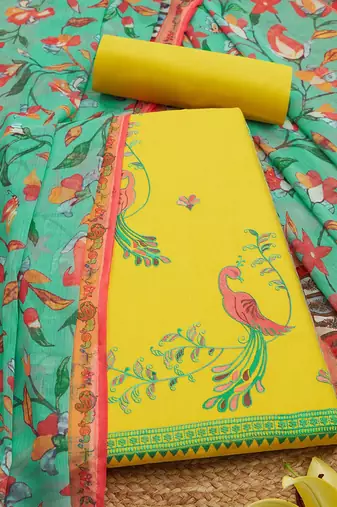 floral embroidered unstitched dress material