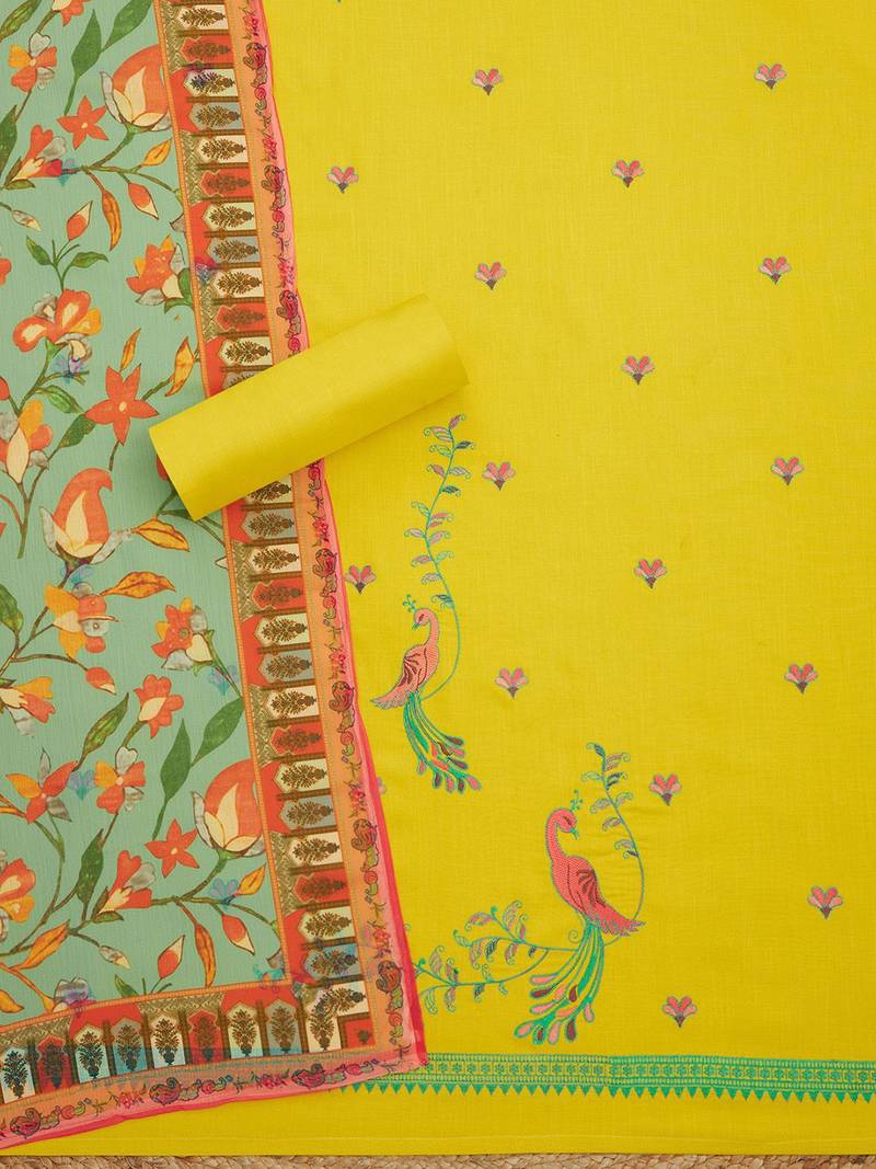 floral embroidered unstitched dress material