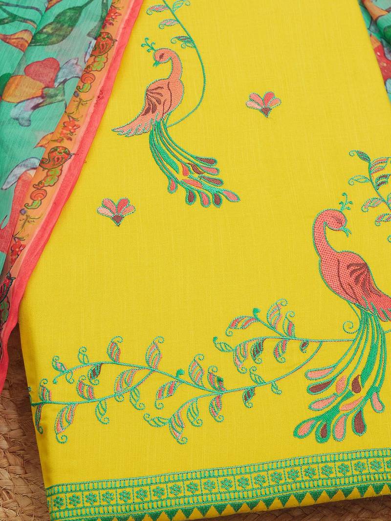 floral embroidered unstitched dress material