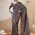 Navy blue ethnic motifs digital printed silk blend saree with unstitched blouse