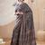 Navy blue ethnic motifs digital printed silk blend saree with unstitched blouse