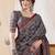 Navy blue ethnic motifs digital printed silk blend saree with unstitched blouse