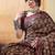 Brown ethnic motifs digital printed silk blend saree with unstitched blouse