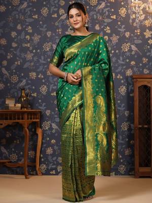 Green woven design banarasi saree 1