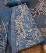 floral printed beads and stones linen unstitched dress material