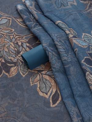 floral printed beads and stones linen unstitched dress material 3