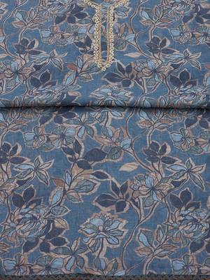 floral printed beads and stones linen unstitched dress material 5