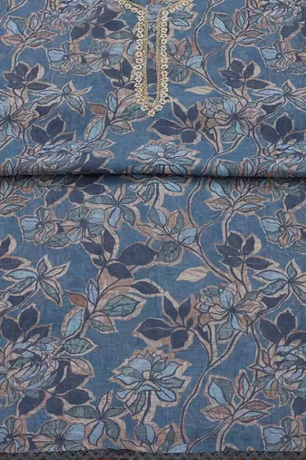 floral printed beads and stones linen unstitched dress material