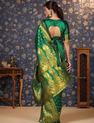 Green woven design banarasi saree 3