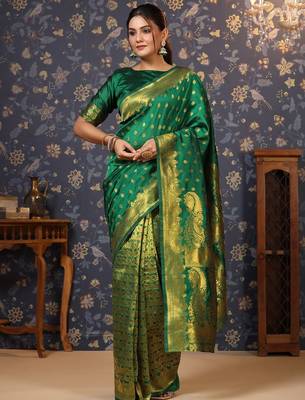 Green woven design banarasi saree 4