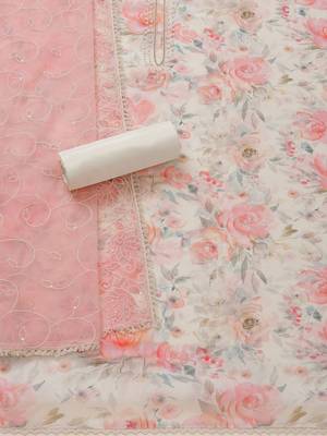 floral printed beads work chanderi unstitched dress material 4