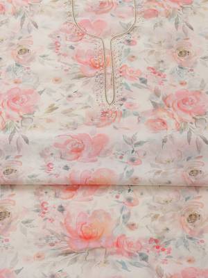 floral printed beads work chanderi unstitched dress material 5