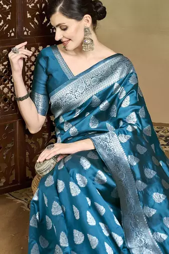 Blue woven design saree with blouse