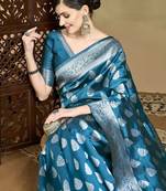 Blue woven design saree with blouse