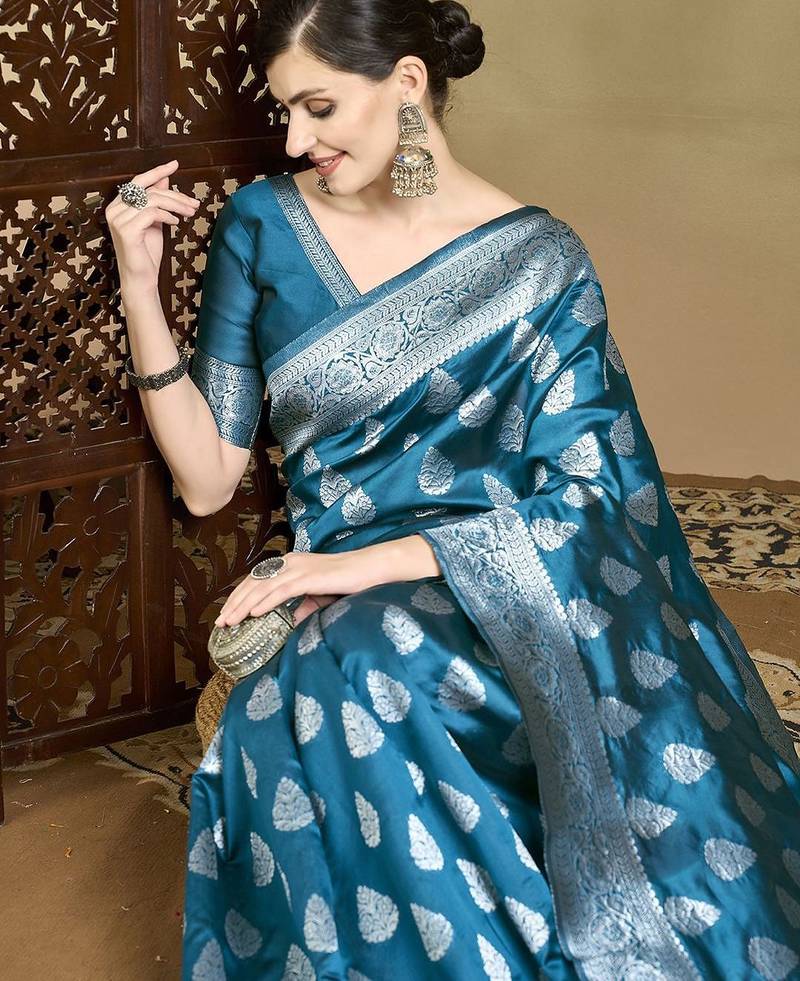 Blue woven design saree with blouse