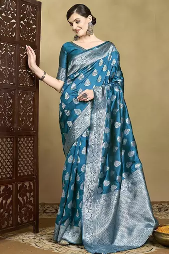 Blue woven design saree with blouse