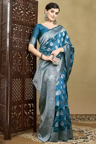 Blue woven design saree with blouse