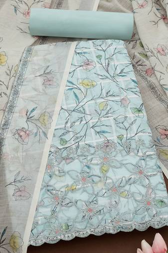 floral printed sequinned linen unstitched dress material
