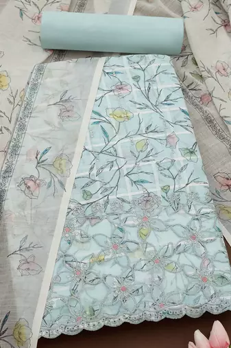floral printed sequinned linen unstitched dress material