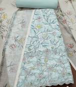 floral printed sequinned linen unstitched dress material
