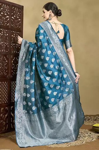 Blue woven design saree with blouse