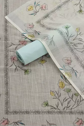 floral printed sequinned linen unstitched dress material