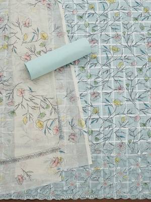 floral printed sequinned linen unstitched dress material 4