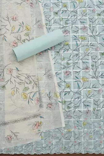 floral printed sequinned linen unstitched dress material