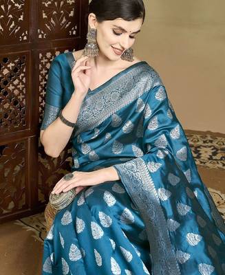 Blue woven design saree with blouse 5