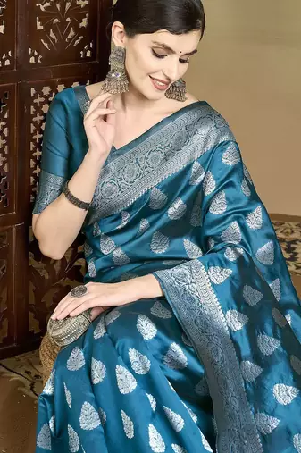 Blue woven design saree with blouse