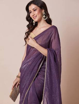Purple embellished satin silk saree with unstitched blouse 1