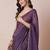 Purple embellished satin silk saree with unstitched blouse